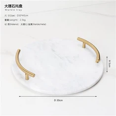 Kerek márványtálca arany fogantyúkkal